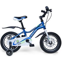 
Bicicleta pentru copii 3-6 ani HappyCycles KidsCare, roti 14 inch, cu roti ajutatoare si frane pe disc, albastru
