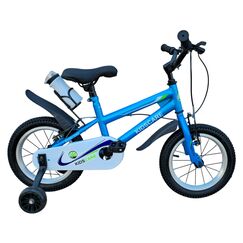 Bicicleta copii 2-4 ani HappyBoy KidsCare albastra 12 inch – cu roti ajutatoare, frane de mana, sticla inclusa, pentru baieti