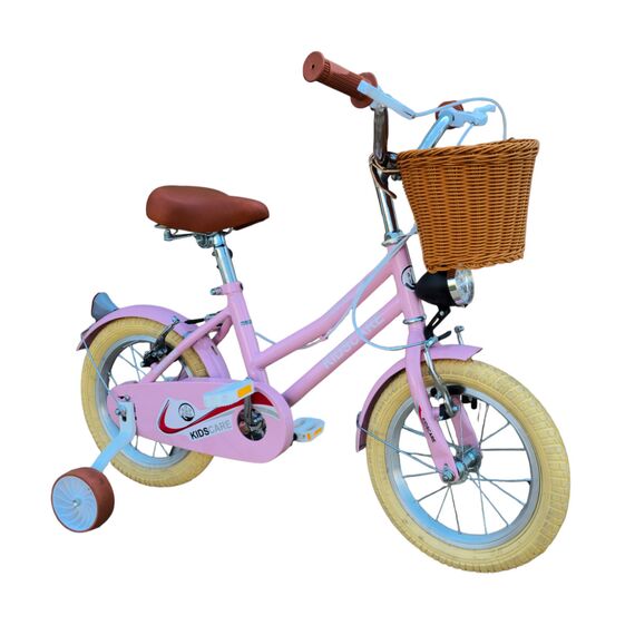 Bicicleta copii 3-6 ani HappyGirl KidsCare roz 14 inch – cu roti ajutatoare, frane de mana, cosulet, pentru fete, 5 image