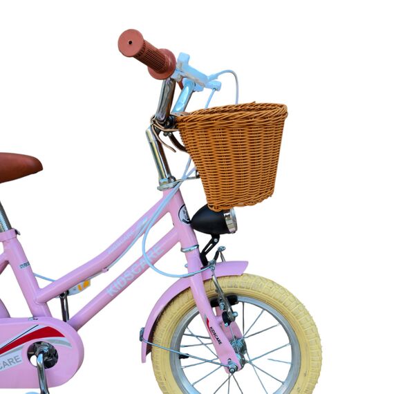 Bicicleta copii 3-6 ani HappyGirl KidsCare roz 14 inch – cu roti ajutatoare, frane de mana, cosulet, pentru fete, 3 image