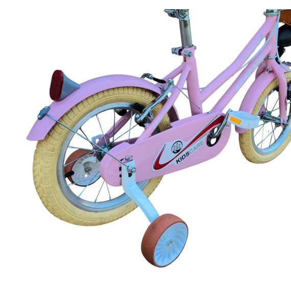 Bicicleta copii 3-6 ani HappyGirl KidsCare roz 14 inch – cu roti ajutatoare, frane de mana, cosulet, pentru fete, 4 image