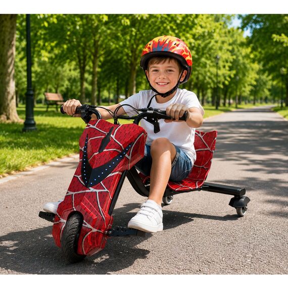Tricicleta electrica Drift 360 KidsCare E400Big pentru copii, motor 250W, viteza 20 km/h, baterie 36V 3.6Ah, lumini LED, rosu, kit de protectie inclus, 3 image